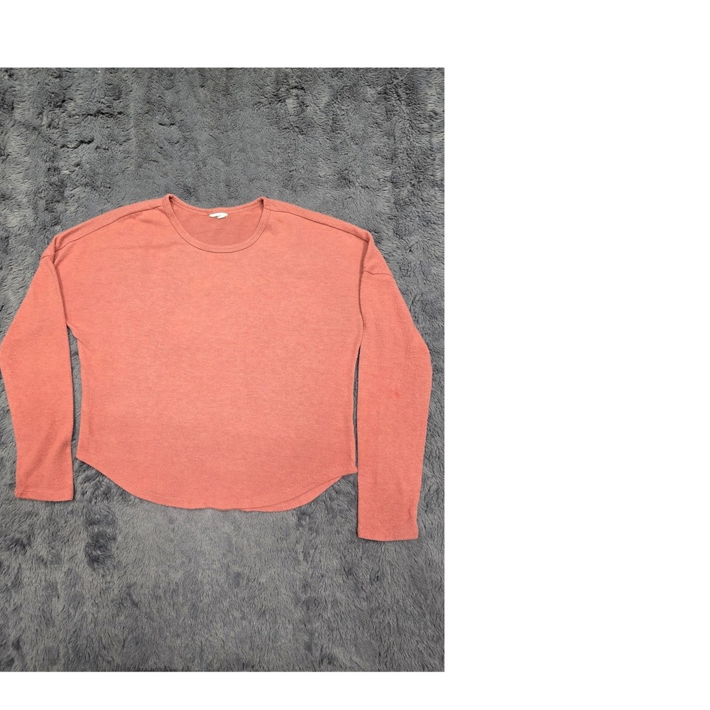 Terracotta Pink Long Sleeve Crew Neck Top Curved Hem RN96741 Size M